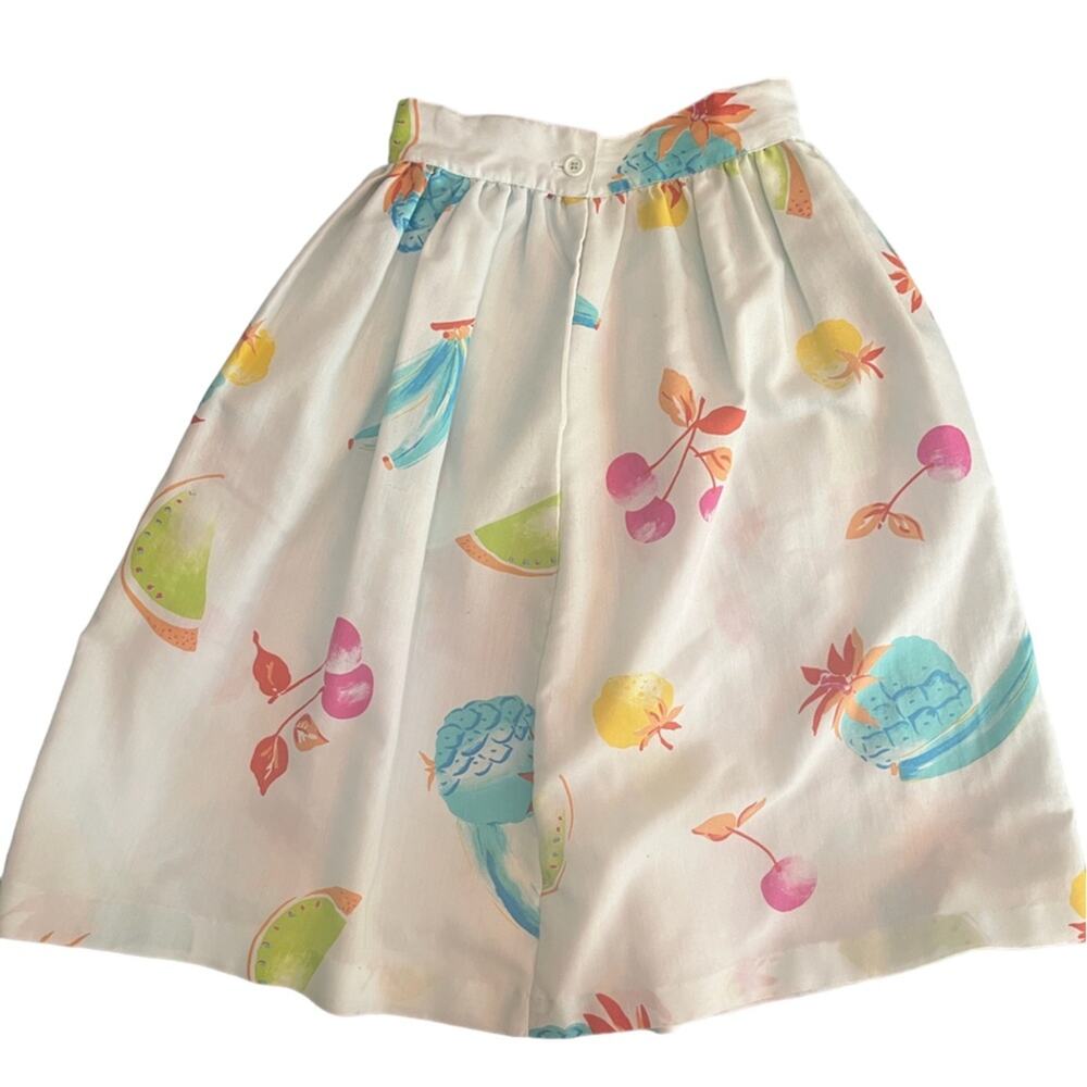 Vtg 50s Rayon Novelty Fruit Print Coquette Girly Knee Length Circle Skirt XXS - Picture 2 of 6
